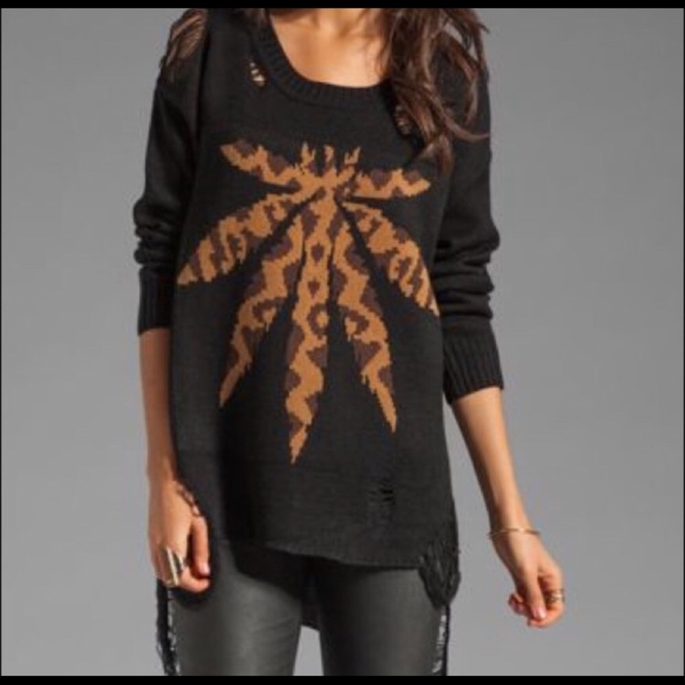 Unif leopard print weed leaf black sweater